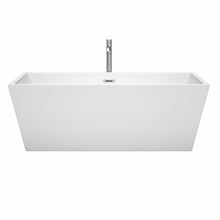 Load image into Gallery viewer, Wyndham Sara 67 Inch Freestanding Bathtub in White with Floor Mounted Faucet, Drain and Overflow Trim in Polished Chrome- Wyndham