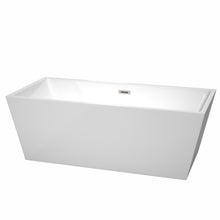 Load image into Gallery viewer, Wyndham Sara 67 Inch Freestanding Bathtub in White with Brushed Nickel Drain and Overflow Trim- Wyndham