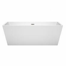 Load image into Gallery viewer, Wyndham Sara 67 Inch Freestanding Bathtub in White with Brushed Nickel Drain and Overflow Trim- Wyndham