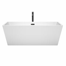 Load image into Gallery viewer, Wyndham Sara 67 Inch Freestanding Bathtub in White with Floor Mounted Faucet, Drain and Overflow Trim in Matte Black- Wyndham