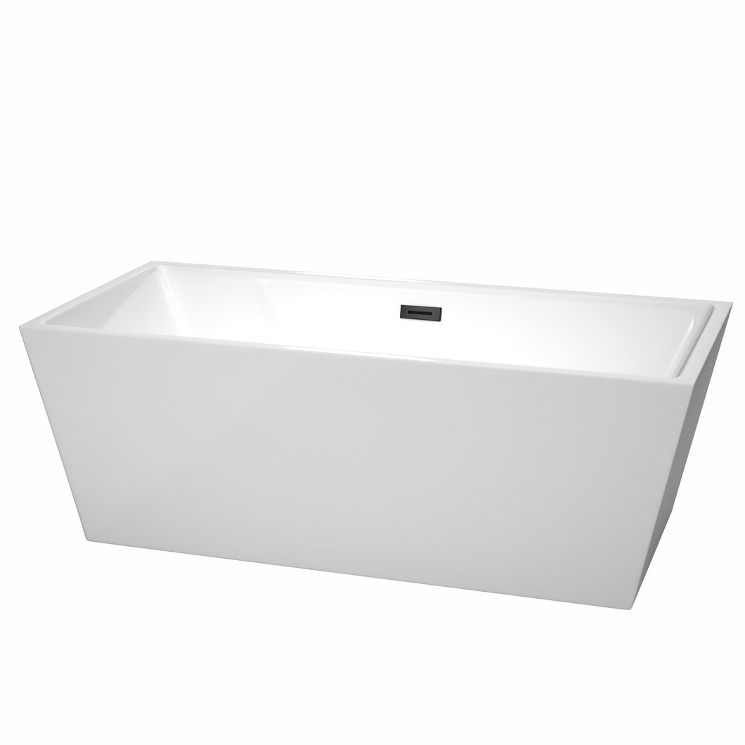 Wyndham Sara 67 Inch Freestanding Bathtub in White with Matte Black Drain and Overflow Trim- Wyndham