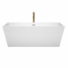 Load image into Gallery viewer, Wyndham Sara 67 Inch Freestanding Bathtub in White with Polished Chrome Trim and Floor Mounted Faucet in Brushed Gold- Wyndham