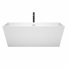 Load image into Gallery viewer, Wyndham Sara 67 Inch Freestanding Bathtub in White with Shiny White Trim and Floor Mounted Faucet in Matte Black- Wyndham