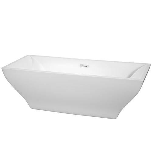 Wyndham Maryam 71 Inch Freestanding Bathtub in White with Polished Chrome Drain and Overflow Trim- Wyndham