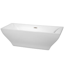 Load image into Gallery viewer, Wyndham Maryam 71 Inch Freestanding Bathtub in White with Brushed Nickel Drain and Overflow Trim- Wyndham