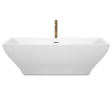 Load image into Gallery viewer, Wyndham Maryam 71 Inch Freestanding Bathtub in White with Polished Chrome Trim and Floor Mounted Faucet in Brushed Gold- Wyndham