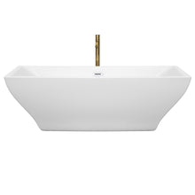 Load image into Gallery viewer, Wyndham Maryam 71 Inch Freestanding Bathtub in White with Shiny White Trim and Floor Mounted Faucet in Brushed Gold- Wyndham