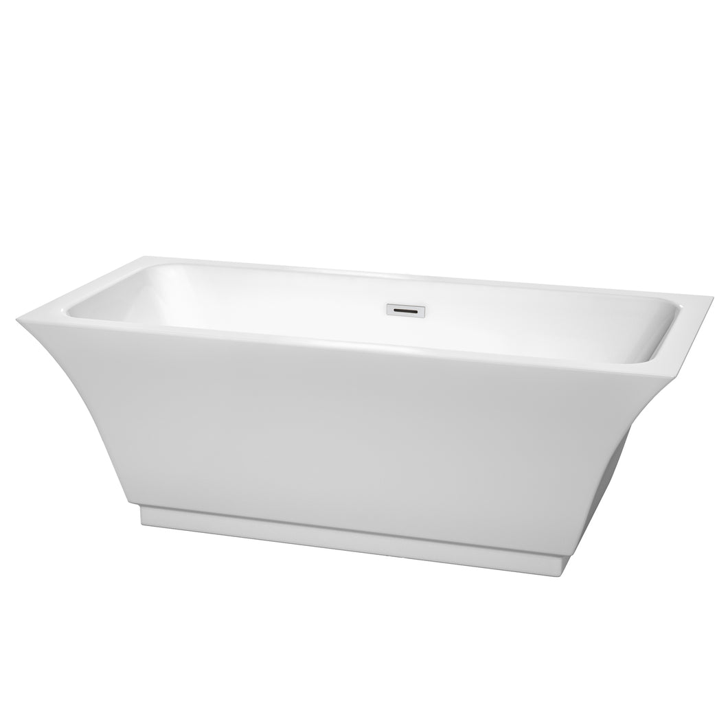 Wyndham Galina 67 Inch Freestanding Bathtub in White with Polished Chrome Drain and Overflow Trim- Wyndham
