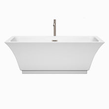 Load image into Gallery viewer, Wyndham Galina 67 Inch Freestanding Bathtub in White with Floor Mounted Faucet, Drain and Overflow Trim in Brushed Nickel- Wyndham