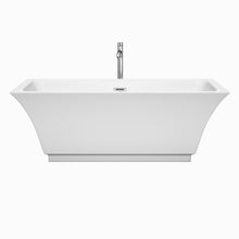 Load image into Gallery viewer, Wyndham Galina 67 Inch Freestanding Bathtub in White with Floor Mounted Faucet, Drain and Overflow Trim in Polished Chrome- Wyndham