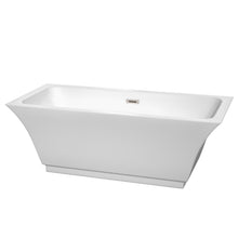Load image into Gallery viewer, Wyndham Galina 67 Inch Freestanding Bathtub in White with Brushed Nickel Drain and Overflow Trim- Wyndham