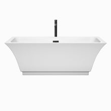 Load image into Gallery viewer, Wyndham Galina 67 Inch Freestanding Bathtub in White with Floor Mounted Faucet, Drain and Overflow Trim in Matte Black- Wyndham