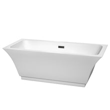 Load image into Gallery viewer, Wyndham Galina 67 Inch Freestanding Bathtub in White with Matte Black Drain and Overflow Trim- Wyndham