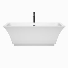 Load image into Gallery viewer, Wyndham Galina 67 Inch Freestanding Bathtub in White with Shiny White Trim and Floor Mounted Faucet in Matte Black- Wyndham
