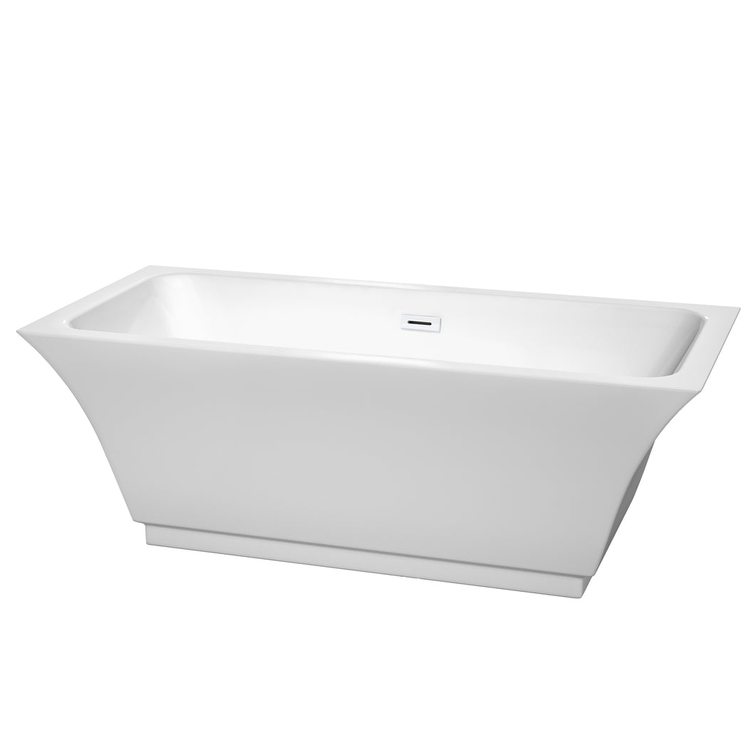 Wyndham Galina 67 Inch Freestanding Bathtub in White with Shiny White Drain and Overflow Trim- Wyndham