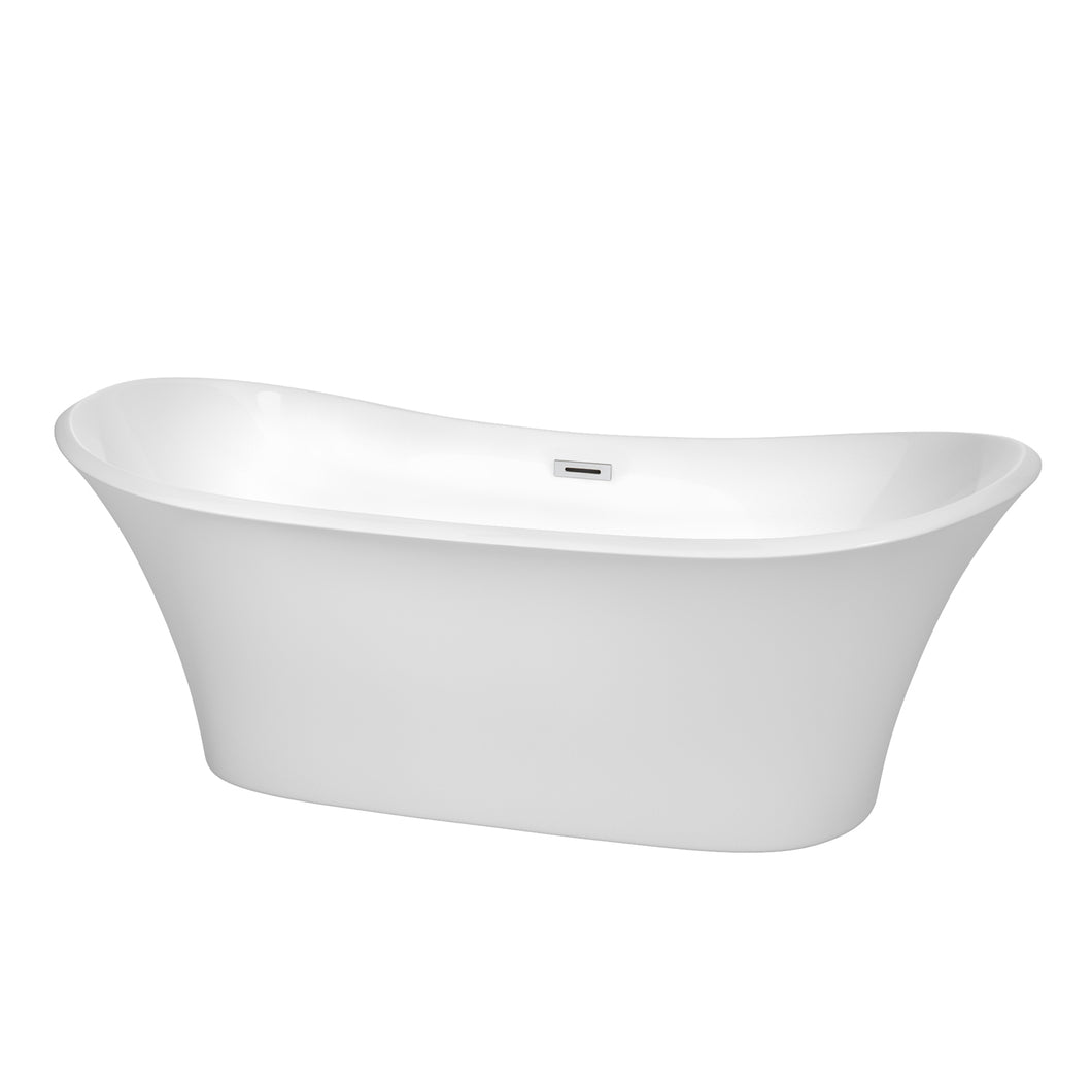 Wyndham Bolera 71 Inch Freestanding Bathtub in White with Polished Chrome Drain and Overflow Trim- Wyndham