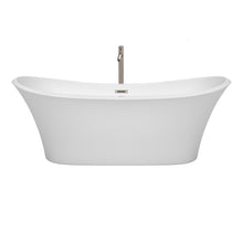 Load image into Gallery viewer, Wyndham Bolera 71 Inch Freestanding Bathtub in White with Floor Mounted Faucet, Drain and Overflow Trim in Brushed Nickel- Wyndham