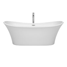 Load image into Gallery viewer, Wyndham Bolera 71 Inch Freestanding Bathtub in White with Floor Mounted Faucet, Drain and Overflow Trim in Polished Chrome- Wyndham