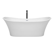 Load image into Gallery viewer, Wyndham Bolera 71 Inch Freestanding Bathtub in White with Shiny White Trim and Floor Mounted Faucet in Matte Black- Wyndham