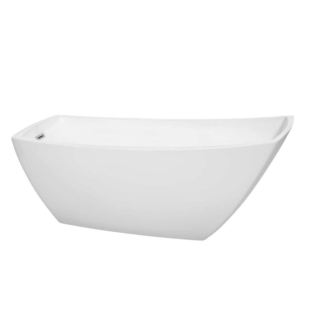 Wyndham Antigua 67 Inch Freestanding Bathtub in White with Polished Chrome Drain and Overflow Trim- Wyndham