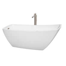 Load image into Gallery viewer, Wyndham Antigua 67 Inch Freestanding Bathtub in White with Floor Mounted Faucet, Drain and Overflow Trim in Brushed Nickel- Wyndham
