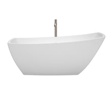 Load image into Gallery viewer, Wyndham Antigua 67 Inch Freestanding Bathtub in White with Floor Mounted Faucet, Drain and Overflow Trim in Brushed Nickel- Wyndham