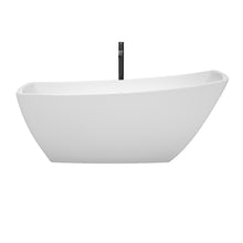 Load image into Gallery viewer, Wyndham Antigua 67 Inch Freestanding Bathtub in White with Polished Chrome Trim and Floor Mounted Faucet in Matte Black- Wyndham