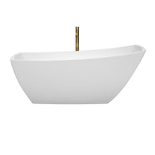 Load image into Gallery viewer, Wyndham Antigua 67 Inch Freestanding Bathtub in White with Polished Chrome Trim and Floor Mounted Faucet in Brushed Gold- Wyndham