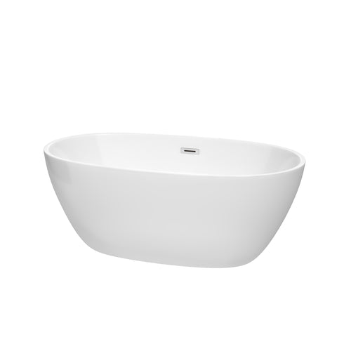 Wyndham Juno 59 Inch Freestanding Bathtub in White with Polished Chrome Drain and Overflow Trim- Wyndham