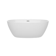 Load image into Gallery viewer, Wyndham Juno 59 Inch Freestanding Bathtub in White with Polished Chrome Drain and Overflow Trim- Wyndham