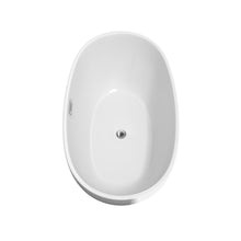 Load image into Gallery viewer, Wyndham Juno 59 Inch Freestanding Bathtub in White with Floor Mounted Faucet, Drain and Overflow Trim in Polished Chrome- Wyndham