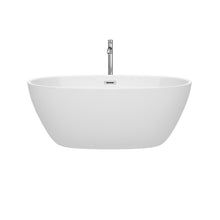 Load image into Gallery viewer, Wyndham Juno 59 Inch Freestanding Bathtub in White with Floor Mounted Faucet, Drain and Overflow Trim in Polished Chrome- Wyndham