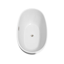Load image into Gallery viewer, Wyndham Juno 59 Inch Freestanding Bathtub in White with Floor Mounted Faucet, Drain and Overflow Trim in Brushed Nickel- Wyndham