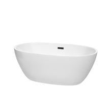 Load image into Gallery viewer, Wyndham Juno 59 Inch Freestanding Bathtub in White with Matte Black Drain and Overflow Trim- Wyndham