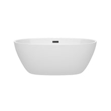 Load image into Gallery viewer, Wyndham Juno 59 Inch Freestanding Bathtub in White with Matte Black Drain and Overflow Trim- Wyndham
