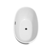 Load image into Gallery viewer, Wyndham Juno 59 Inch Freestanding Bathtub in White with Matte Black Drain and Overflow Trim- Wyndham