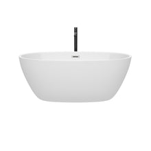 Load image into Gallery viewer, Wyndham Juno 59 Inch Freestanding Bathtub in White with Polished Chrome Trim and Floor Mounted Faucet in Matte Black- Wyndham
