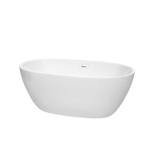 Load image into Gallery viewer, Wyndham Juno 59 Inch Freestanding Bathtub in White with Shiny White Drain and Overflow Trim- Wyndham