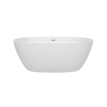 Load image into Gallery viewer, Wyndham Juno 59 Inch Freestanding Bathtub in White with Shiny White Drain and Overflow Trim- Wyndham