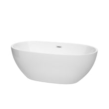 Load image into Gallery viewer, Wyndham Juno 63 Inch Freestanding Bathtub in White with Polished Chrome Drain and Overflow Trim- Wyndham