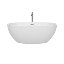 Load image into Gallery viewer, Wyndham Juno 63 Inch Freestanding Bathtub in White with Floor Mounted Faucet, Drain and Overflow Trim in Brushed Nickel- Wyndham