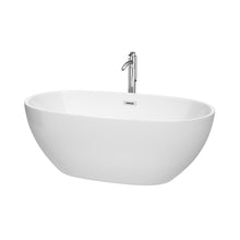 Load image into Gallery viewer, Wyndham Juno 63 Inch Freestanding Bathtub in White with Floor Mounted Faucet, Drain and Overflow Trim in Polished Chrome- Wyndham