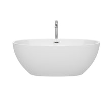Load image into Gallery viewer, Wyndham Juno 63 Inch Freestanding Bathtub in White with Floor Mounted Faucet, Drain and Overflow Trim in Polished Chrome- Wyndham