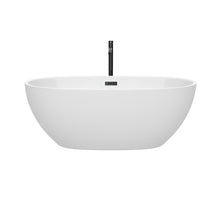 Load image into Gallery viewer, Wyndham Juno 63 Inch Freestanding Bathtub in White with Floor Mounted Faucet, Drain and Overflow Trim in Matte Black- Wyndham