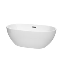 Load image into Gallery viewer, Wyndham Juno 63 Inch Freestanding Bathtub in White with Matte Black Drain and Overflow Trim- Wyndham