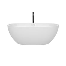 Load image into Gallery viewer, Wyndham Juno 63 Inch Freestanding Bathtub in White with Polished Chrome Trim and Floor Mounted Faucet in Matte Black- Wyndham
