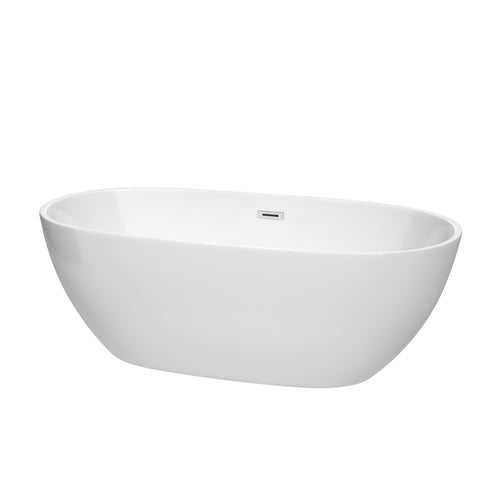 Wyndham Juno 67 Inch Freestanding Bathtub in White with Polished Chrome Drain and Overflow Trim- Wyndham