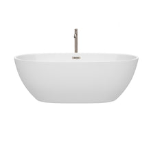 Load image into Gallery viewer, Wyndham Juno 67 Inch Freestanding Bathtub in White with Floor Mounted Faucet, Drain and Overflow Trim in Brushed Nickel- Wyndham