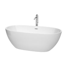 Load image into Gallery viewer, Wyndham Juno 67 Inch Freestanding Bathtub in White with Floor Mounted Faucet, Drain and Overflow Trim in Polished Chrome- Wyndham
