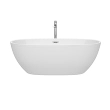 Load image into Gallery viewer, Wyndham Juno 67 Inch Freestanding Bathtub in White with Floor Mounted Faucet, Drain and Overflow Trim in Polished Chrome- Wyndham